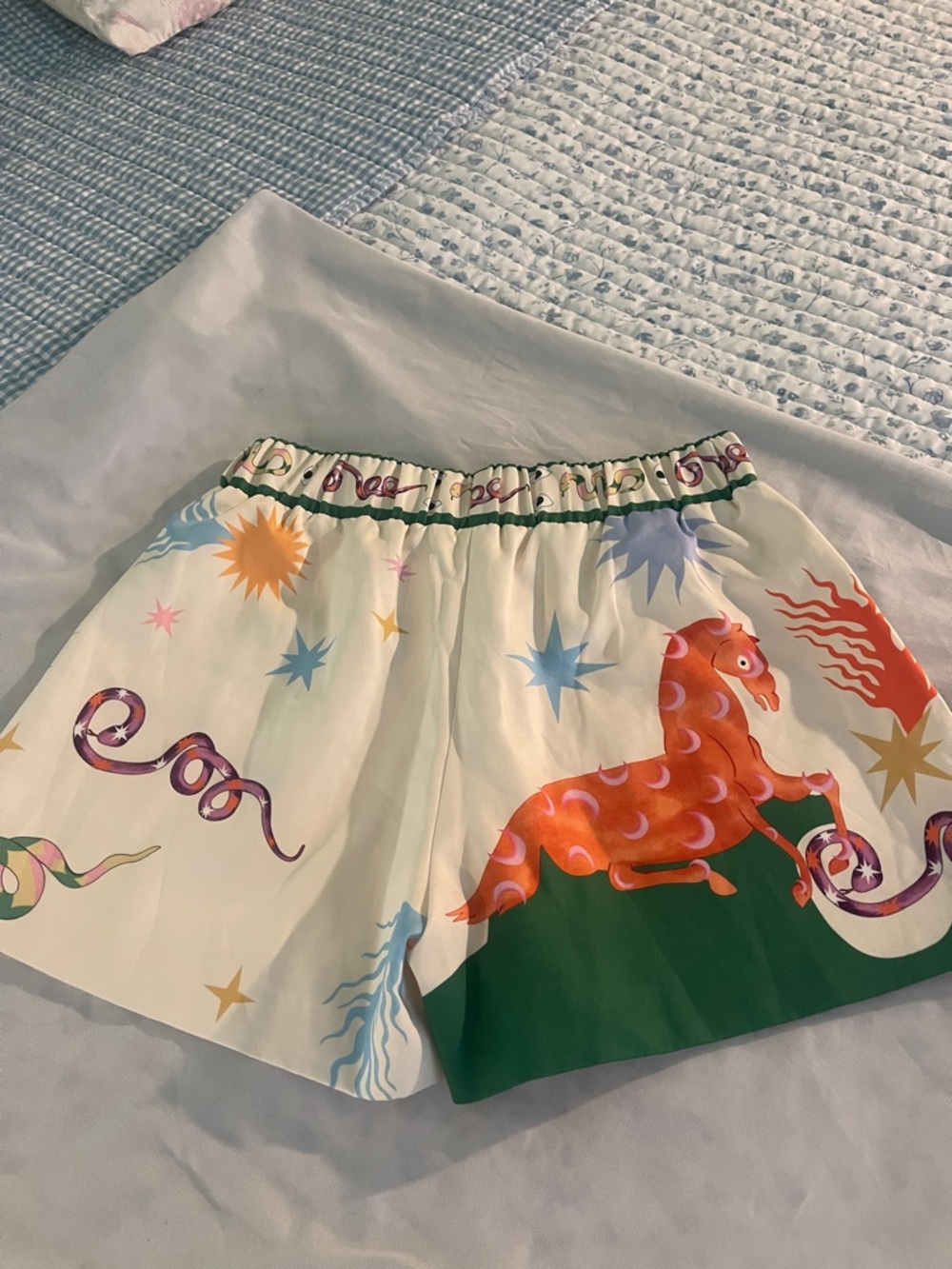 White Multicolor Celestial Print Women's Shorts - Picture 3 of 5
